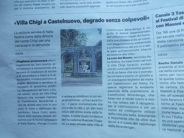 la nazione 6 febbraio articolo su villa chigi saracini berardenga